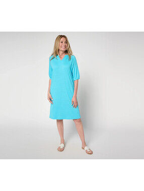 Stan Herman Crepe Knit Elbow Sleeve Halftan-Aqua: X-Large #903i